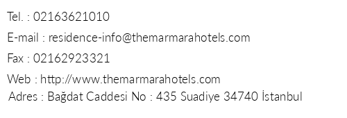 The Marmara Suadiye Residence telefon numaralar, faks, e-mail, posta adresi ve iletiim bilgileri